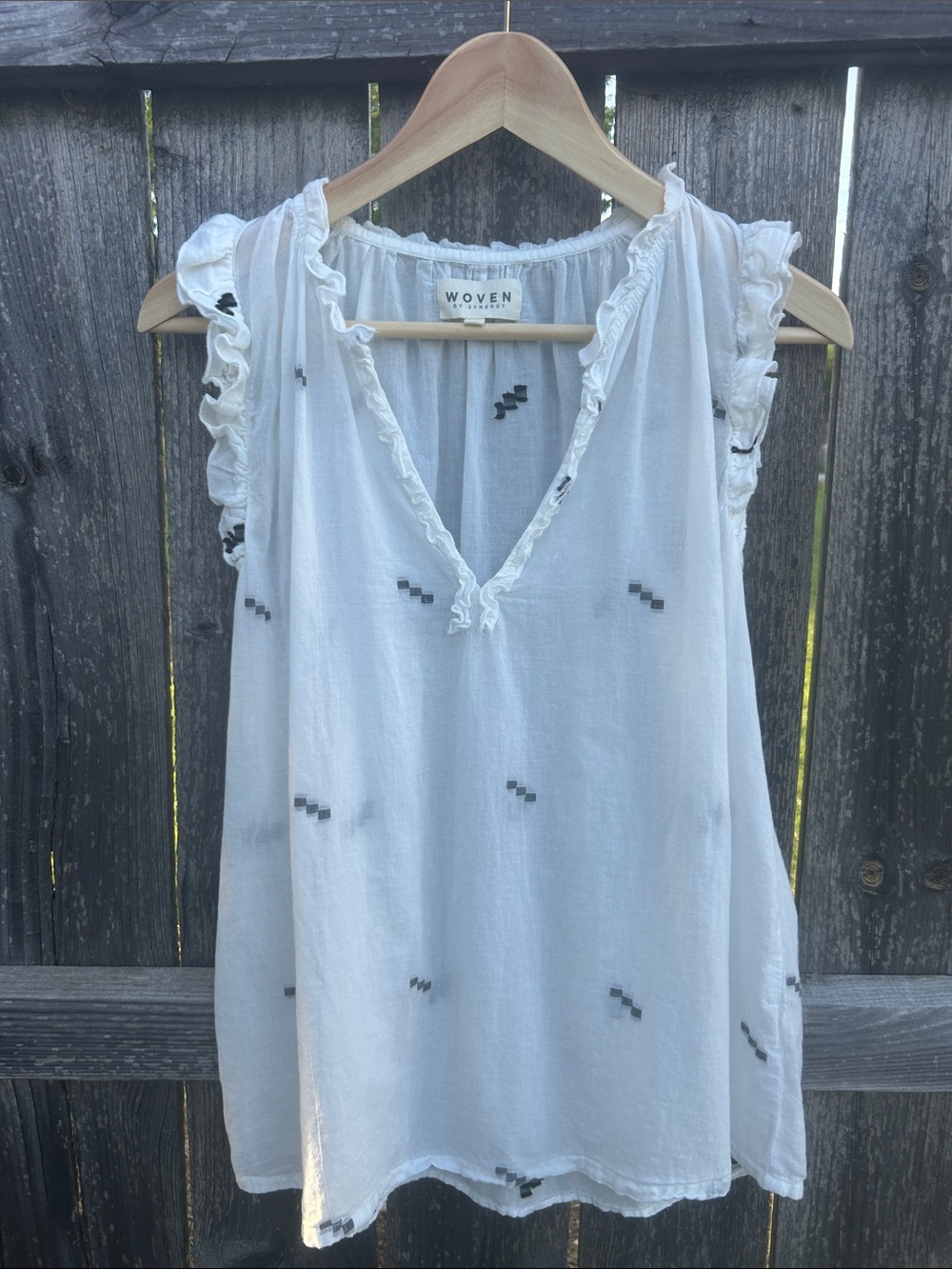 Woven Synergy Organic Cotton Gauze Boho Ruffle Top M